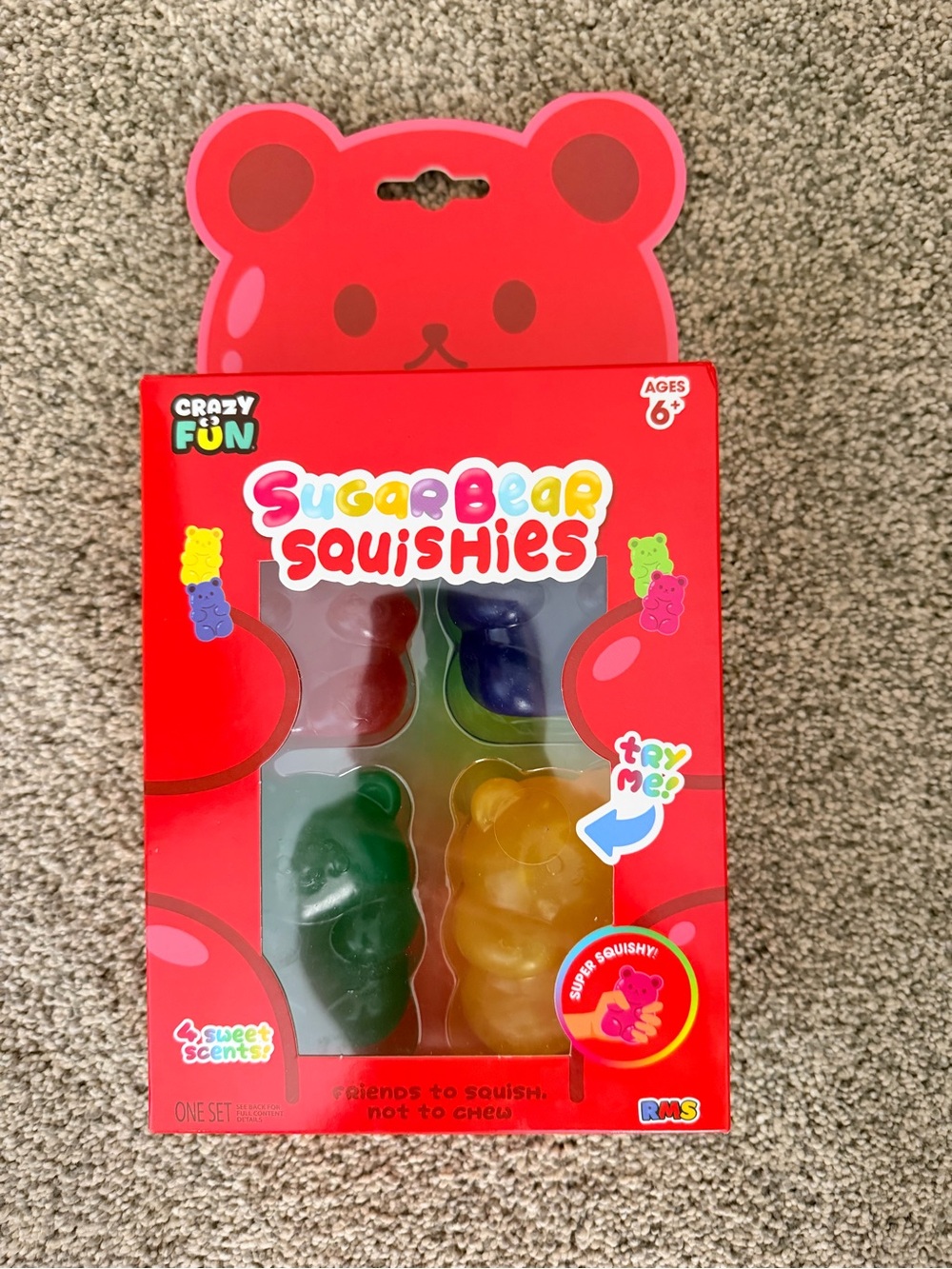 Crazy fun SugarBear Squishies Kids Toy - Red, Green, Yellow, Purple